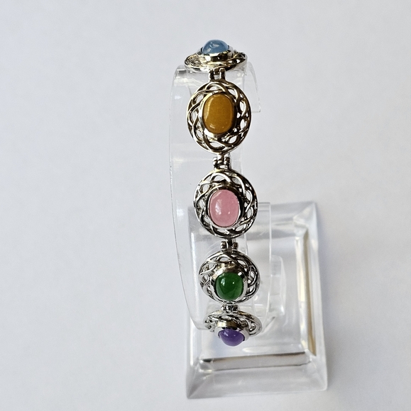 Genuine Multicolor Jade Bolo Bracelet in Platinum over Sterling Silver! ✨️ - Picture 4 of 4